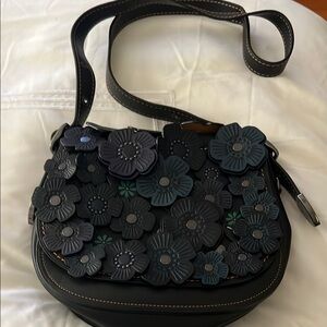 Black Floral Crossbody Bag with Adjustable Strap